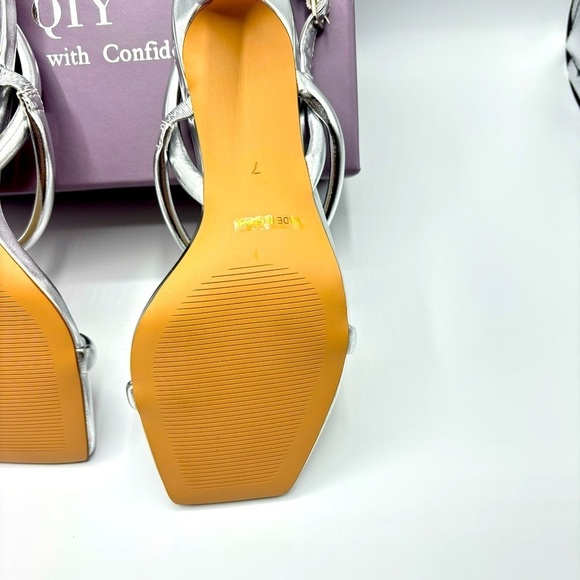 Womens Strappy Sandals Open Toe Ankle Strap Heeled Sandals High Heels Size 7 - Picture 6 of 11